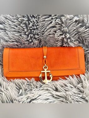 Like New Juicy Couture Anchor Yacht Orange Clutch Handbag Interior Zip Pocket